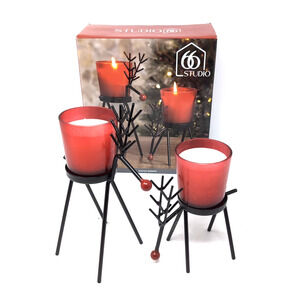2 Metal Reindeer Candle Holders Studio 66 Blitzen Winter Garden NEW Shopworn Box